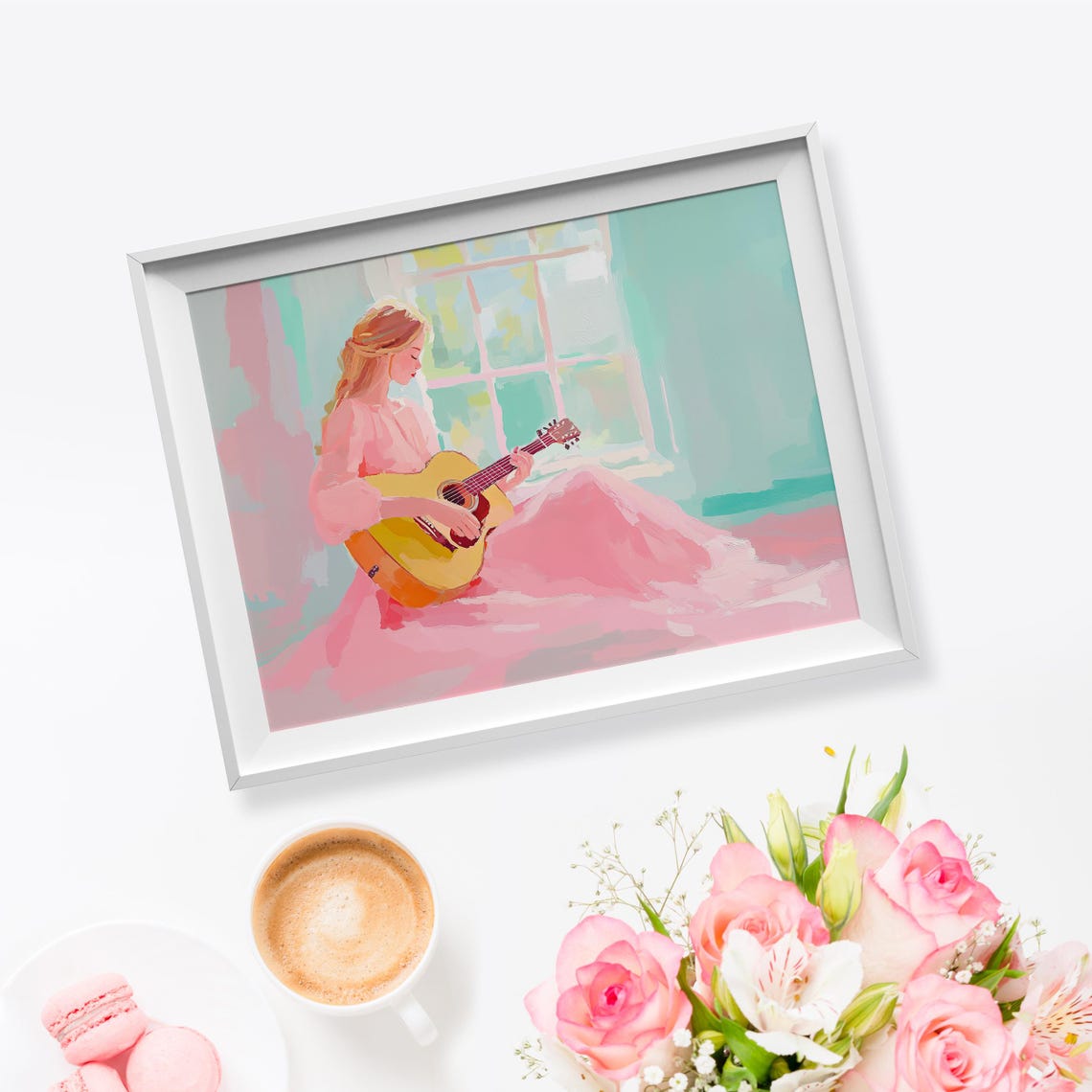 Girl Playing Guitar Painting Country Guitar Girl Art Long Dress Art Pastel Country Art Pretty Girl Art Pastel Country Guitar Wall Art - Image 5