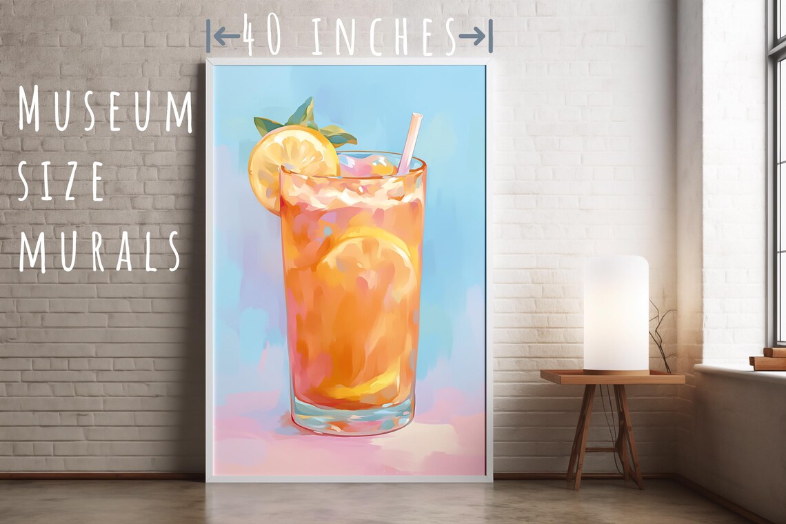 Iced Lemon Tea Tall Glass Mint Straw Refreshing Summer Drink Pastel Wall Art - Image 5