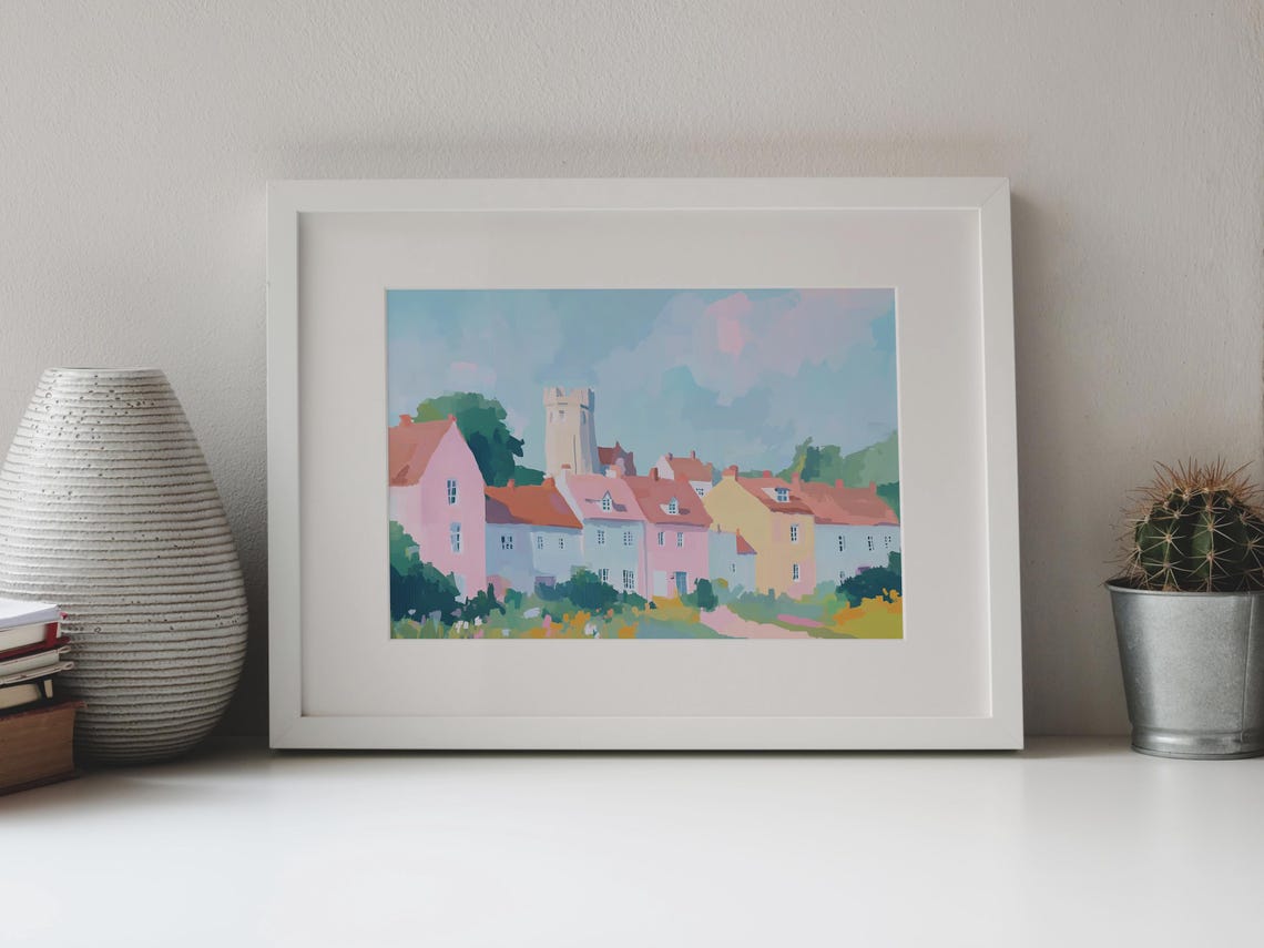 Colorful Terraced Houses Artwork Watercolor House Art House Illustration Lawn Tower Art Houses Painting Terraced Wall Art House Art - Image 3