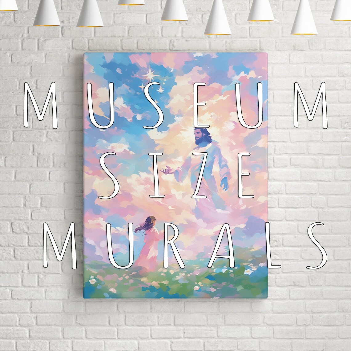 Jesus Christ Reaching Out Woman Flower Field Pastel Sky Christian Faith Poster - Image 3