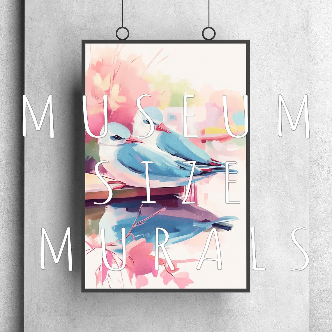Two Bluebirds Cuddling on Dock Water Reflection Bird Art Poster - Image 3