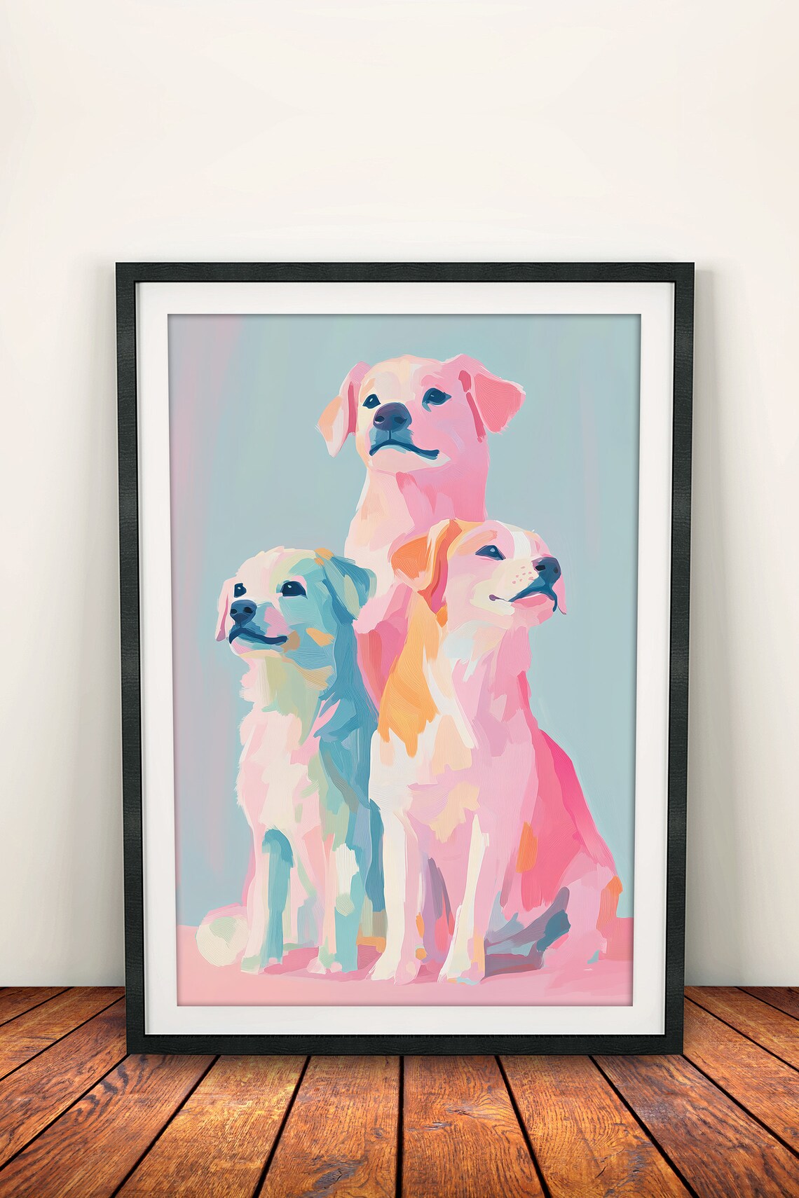 Three Pastel Colorful Dogs Cute Puppy Portrait Wall Art Print Poster - Image 2