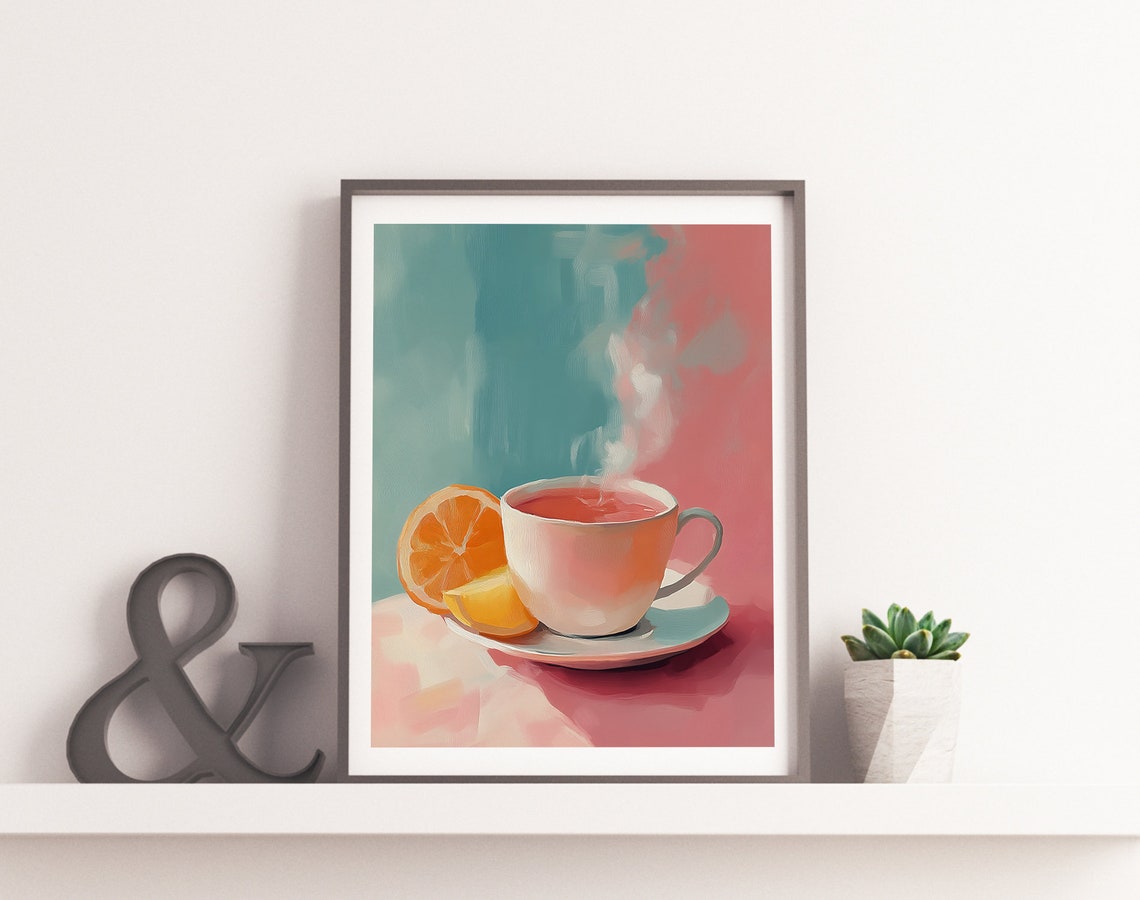 Citrus Tea Cup with Orange Slice Pastel Kitchen Still Life Art Poster - Image 4