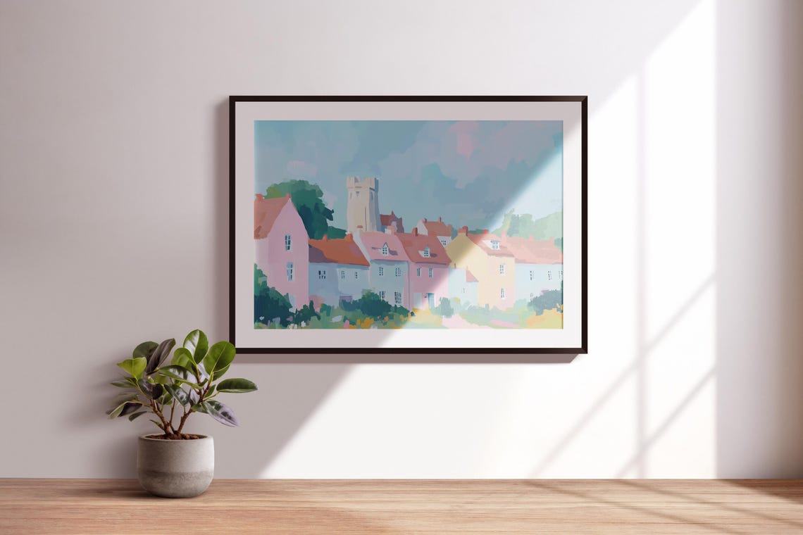 Colorful Terraced Houses Artwork Watercolor House Art House Illustration Lawn Tower Art Houses Painting Terraced Wall Art House Art - Image 4