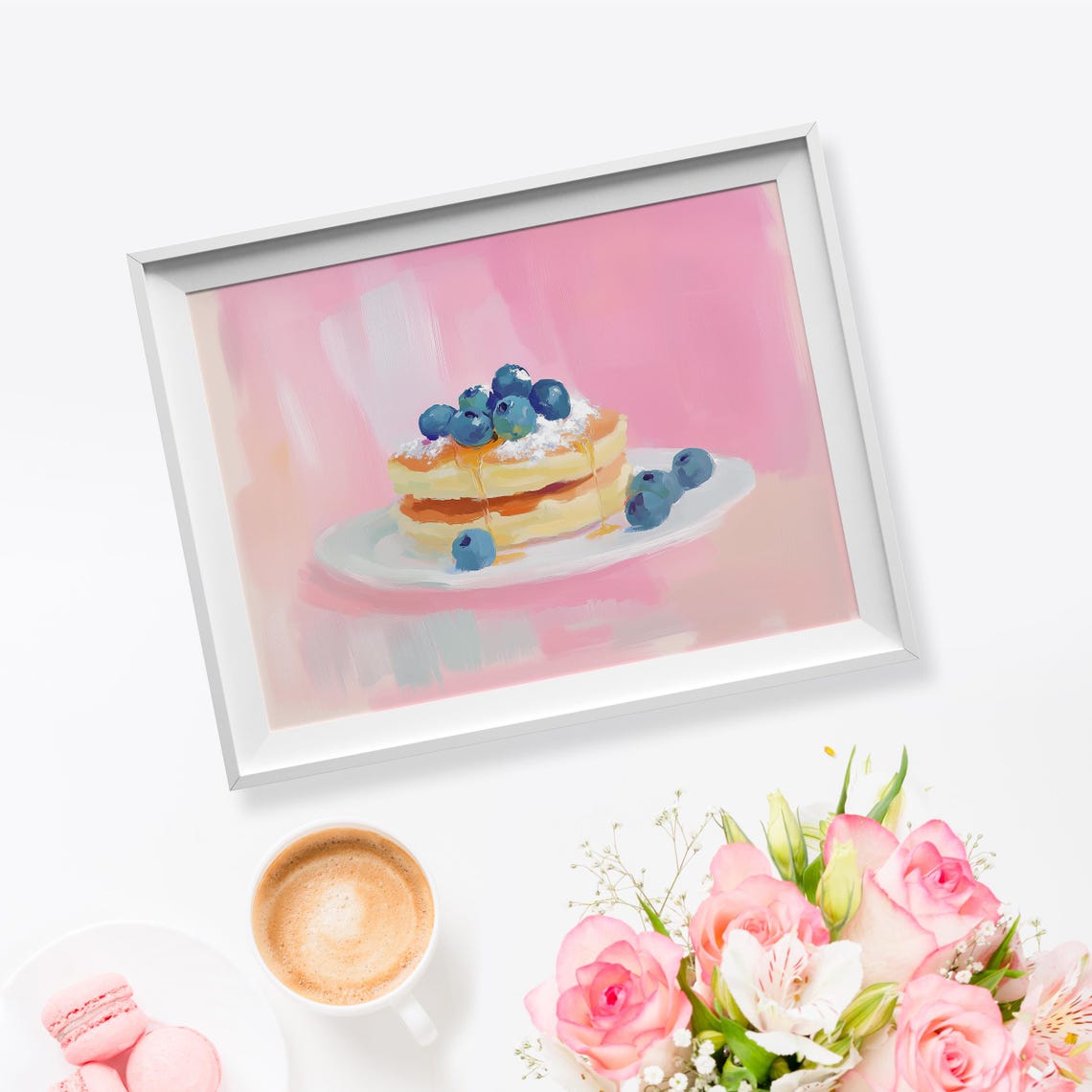 Blueberry Pancakes Syrup Breakfast Food Art Pastel Kitchen Poster - Image 5