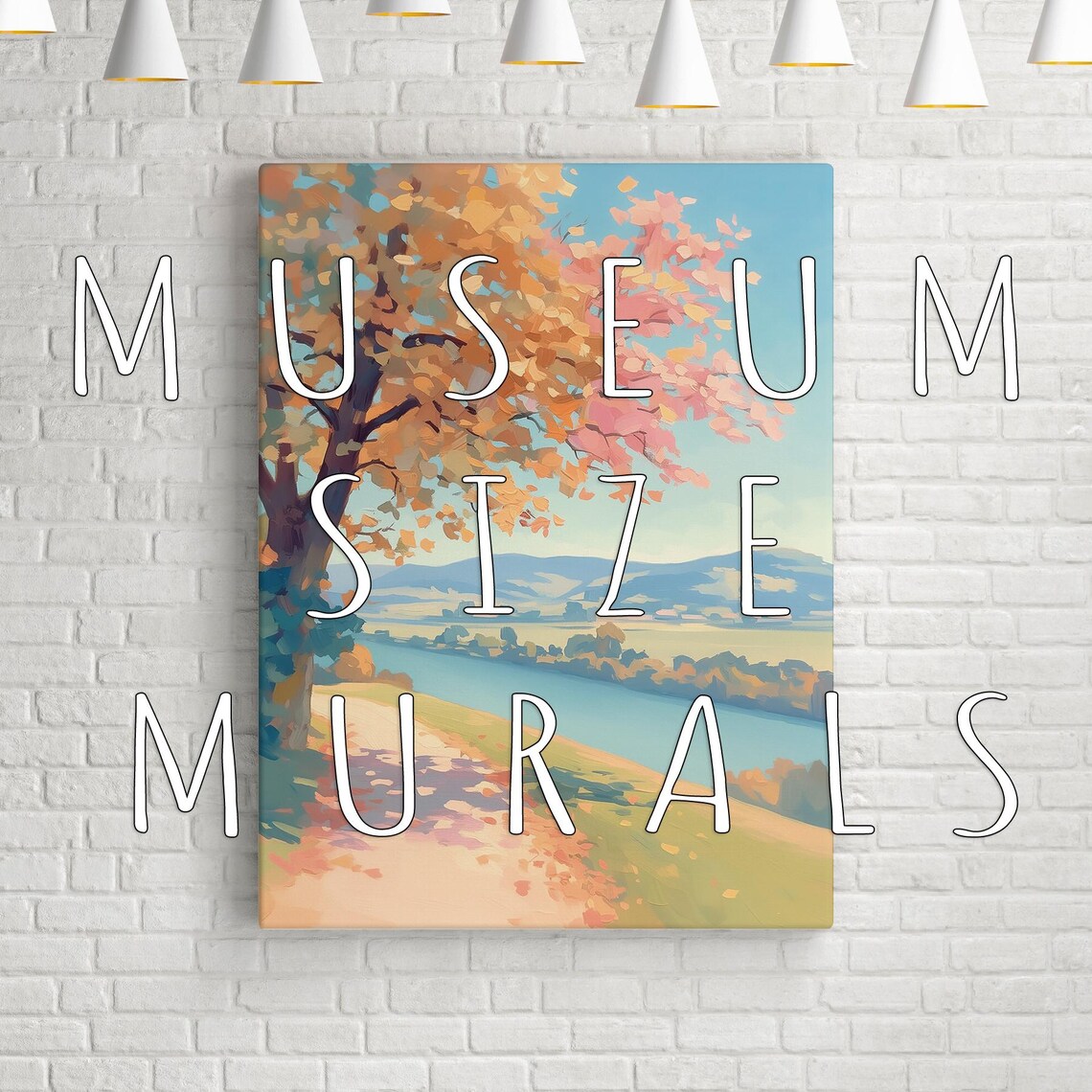 Autumn Tree Pink Orange Foliage Overlooking River Valley Blue Hills Poster - Image 3