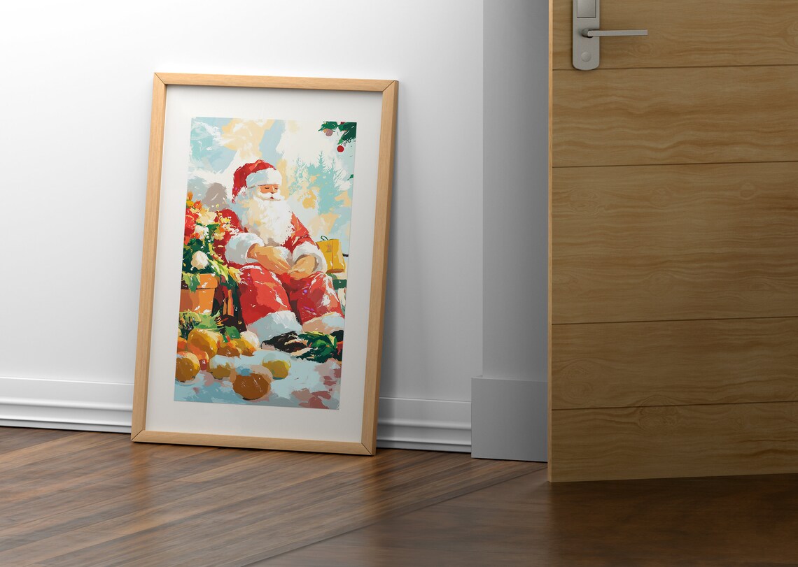 Christmas Santa Claus Pastel Painting St Nicholas Painting Catholic Advent Cozy Christmas Print Santa Claus Poster Watercolor Santa - Image 2