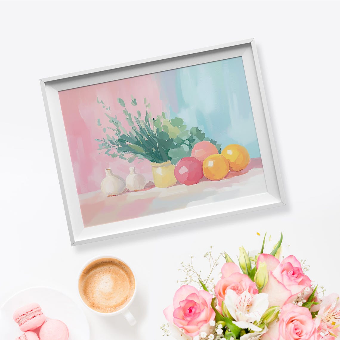 Fresh Herbs Yellow Jar Citrus Garlic Kitchen Still Life Art Print - Image 5