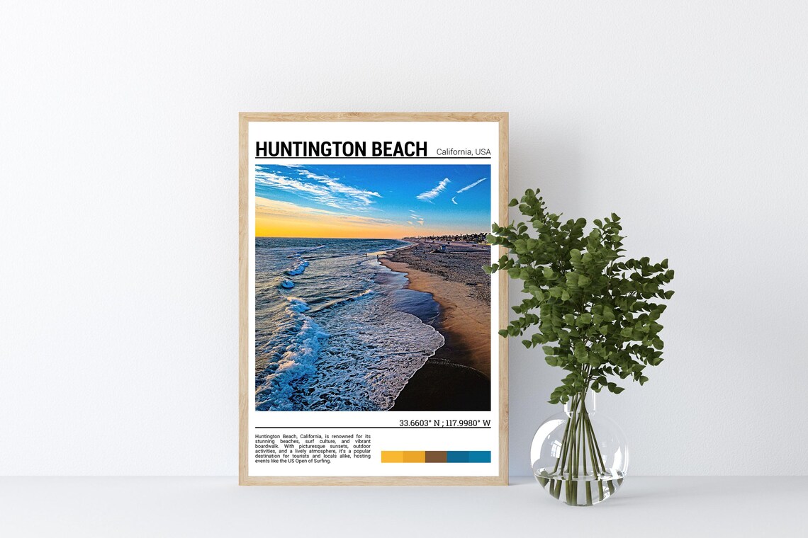 Huntington Beach California Golden Sunset Surf Shore Travel Poster - Image 4