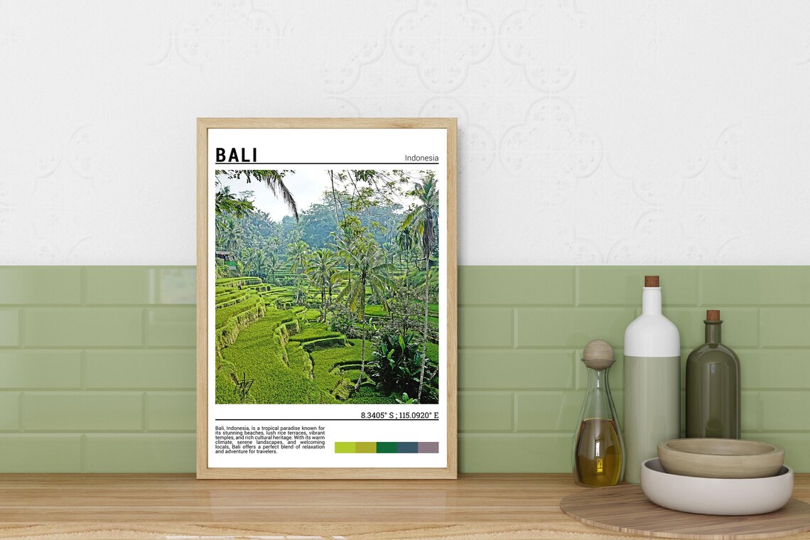 Bali Indonesia Emerald Rice Terraces Coconut Palms Photo Poster - Image 3