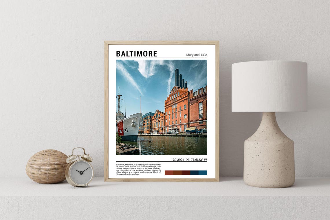 Baltimore Maryland Inner Harbor Ship Brick Waterfront Travel Poster - Image 2