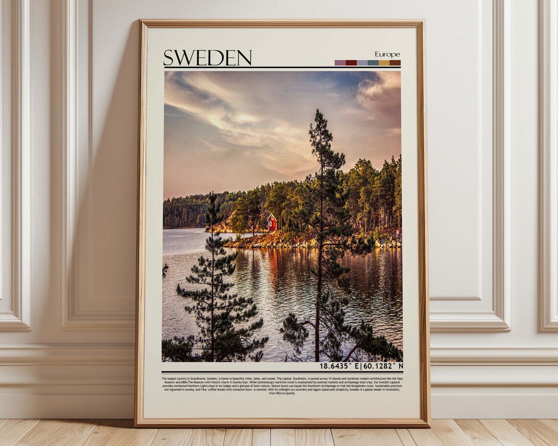 Sweden Travel Poster, Europe Wall Art Print