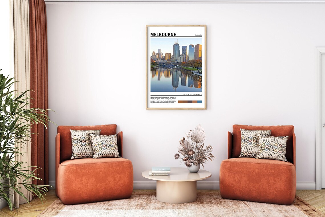 Melbourne Australia City Skyline Yarra River Sunrise Reflection Travel Poster - Image 7