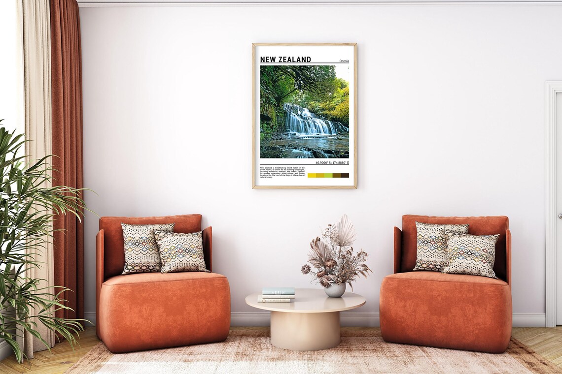 New Zealand Lush Forest Waterfall Cascading Stream Nature Photo Poster - Image 7