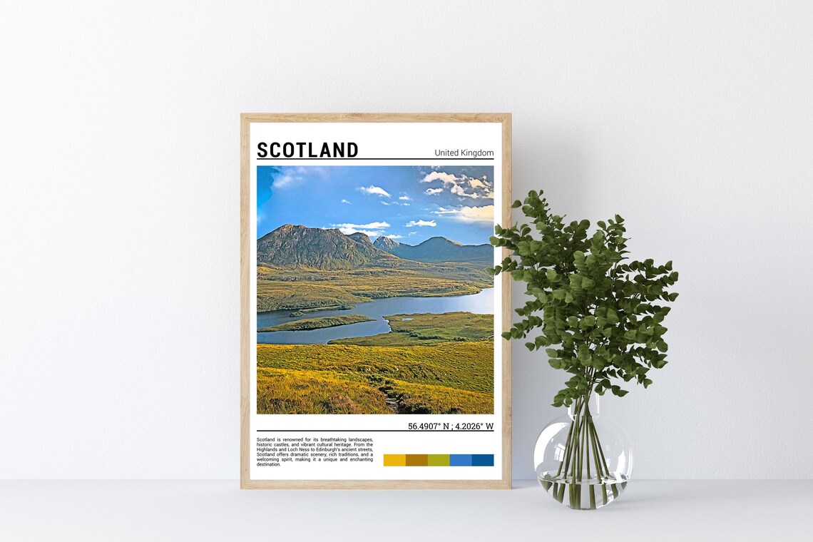 Scotland Highlands Moorland Loch Mountain Golden Landscape Poster - Image 4