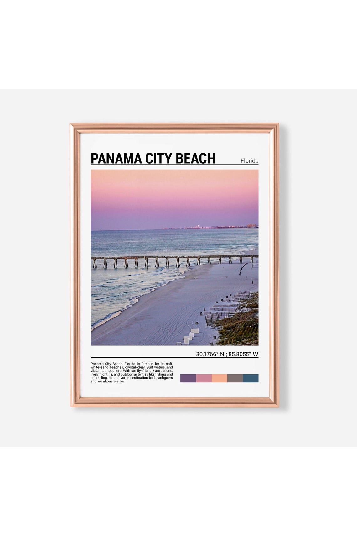 Panama City Beach Florida Sunset Pier White Sand Gulf Poster