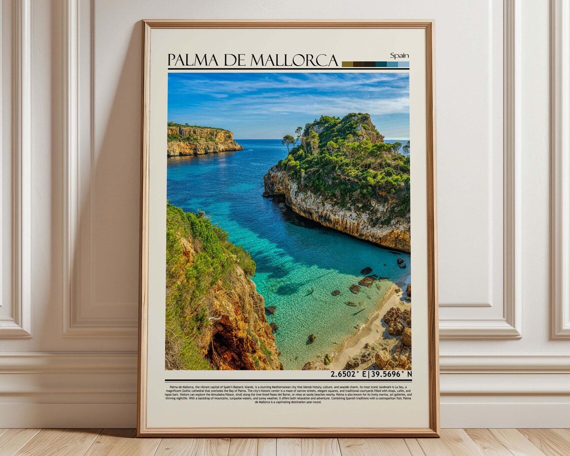 Palma De Mallorca Spain Turquoise Cove Beach Coastline Travel Poster