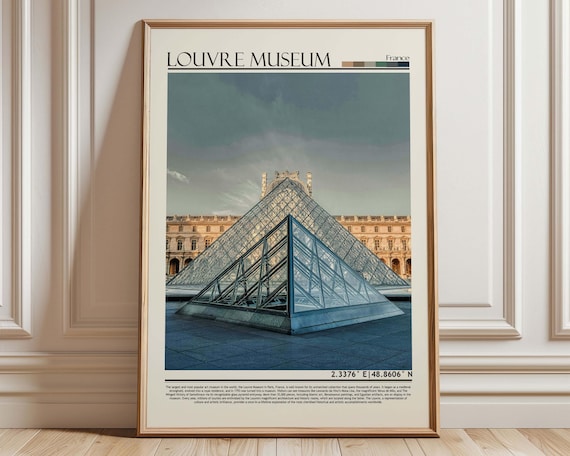 Louvre Museum Paris Glass Pyramid France Landmark Travel Poster