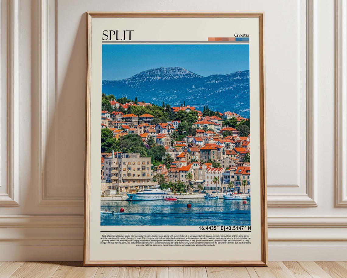 Split Croatia Adriatic Harbor Mountain View City Travel Poster