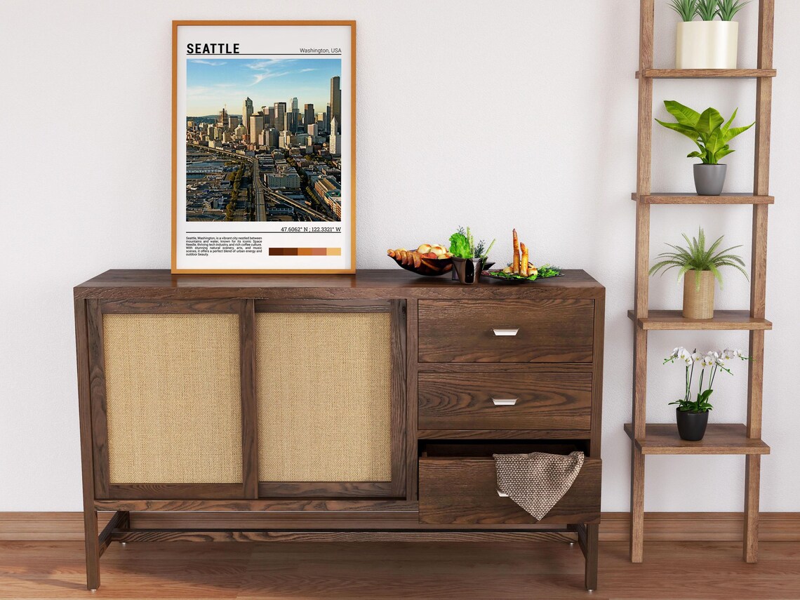 Seattle Washington Downtown Skyline Golden Hour Travel Poster - Image 6