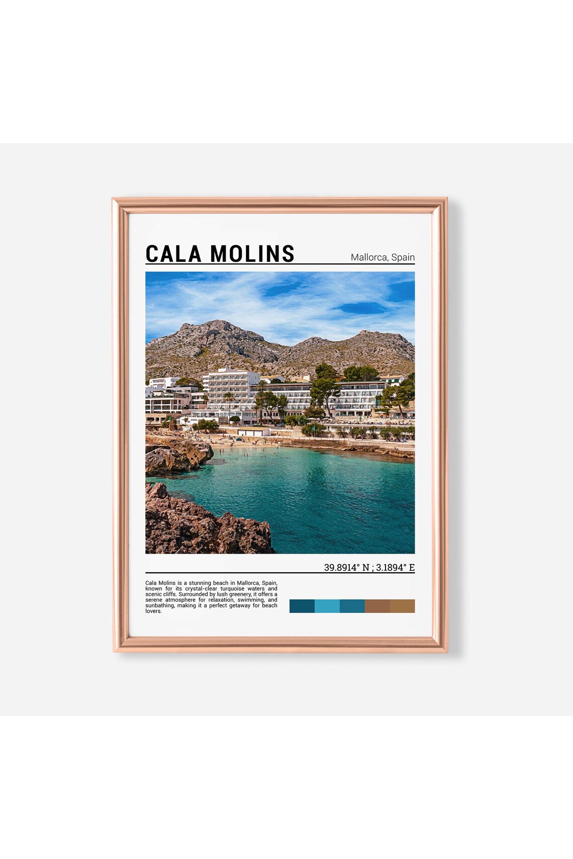 Cala Molins Mallorca Turquoise Cove Beach Mountains Travel Poster