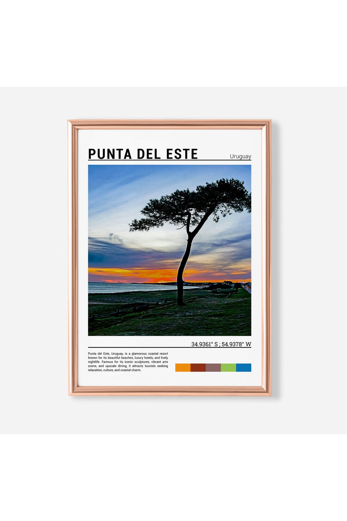 Punta del Este Uruguay Sunset Beach Lone Tree Minimalist Travel Poster