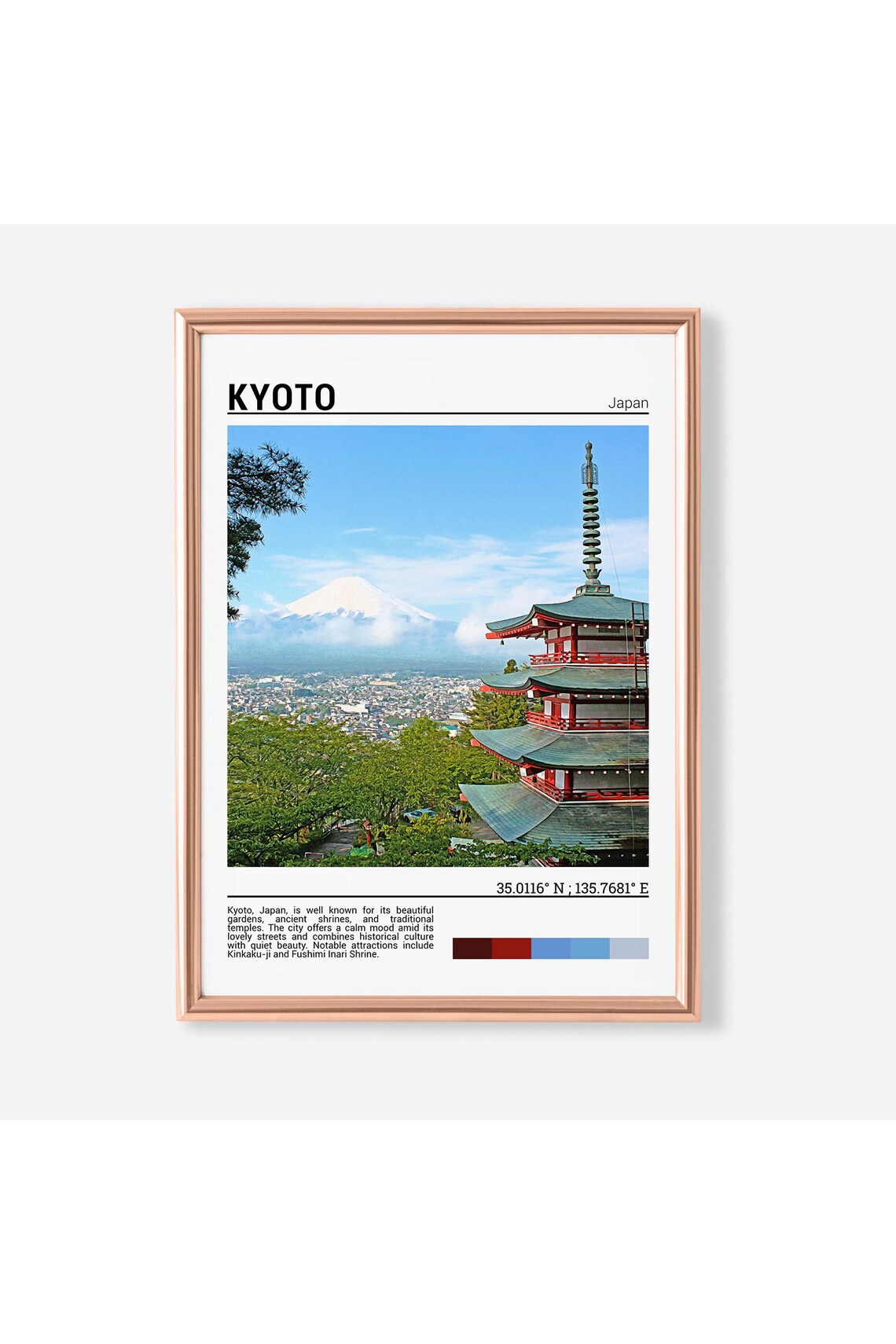 Kyoto Japan Red Pagoda With Mount Fuji Backdrop Scenic Poster