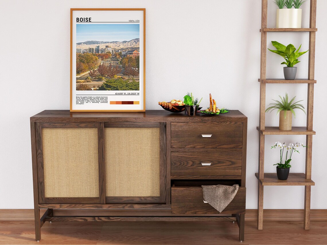 Boise Idaho City Skyline Foothills Tree Lined Street Travel Poster - Image 5
