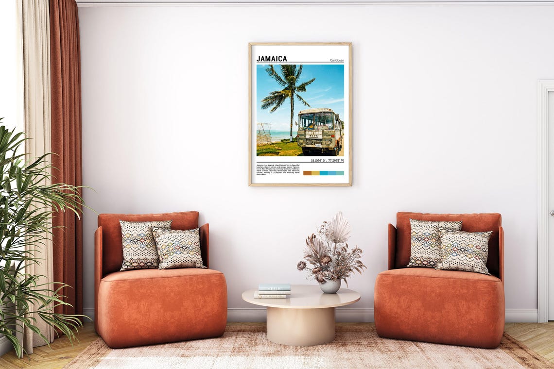Jamaica Caribbean Vintage Bus Palm Tree Beach Tropical Travel Poster - Image 7