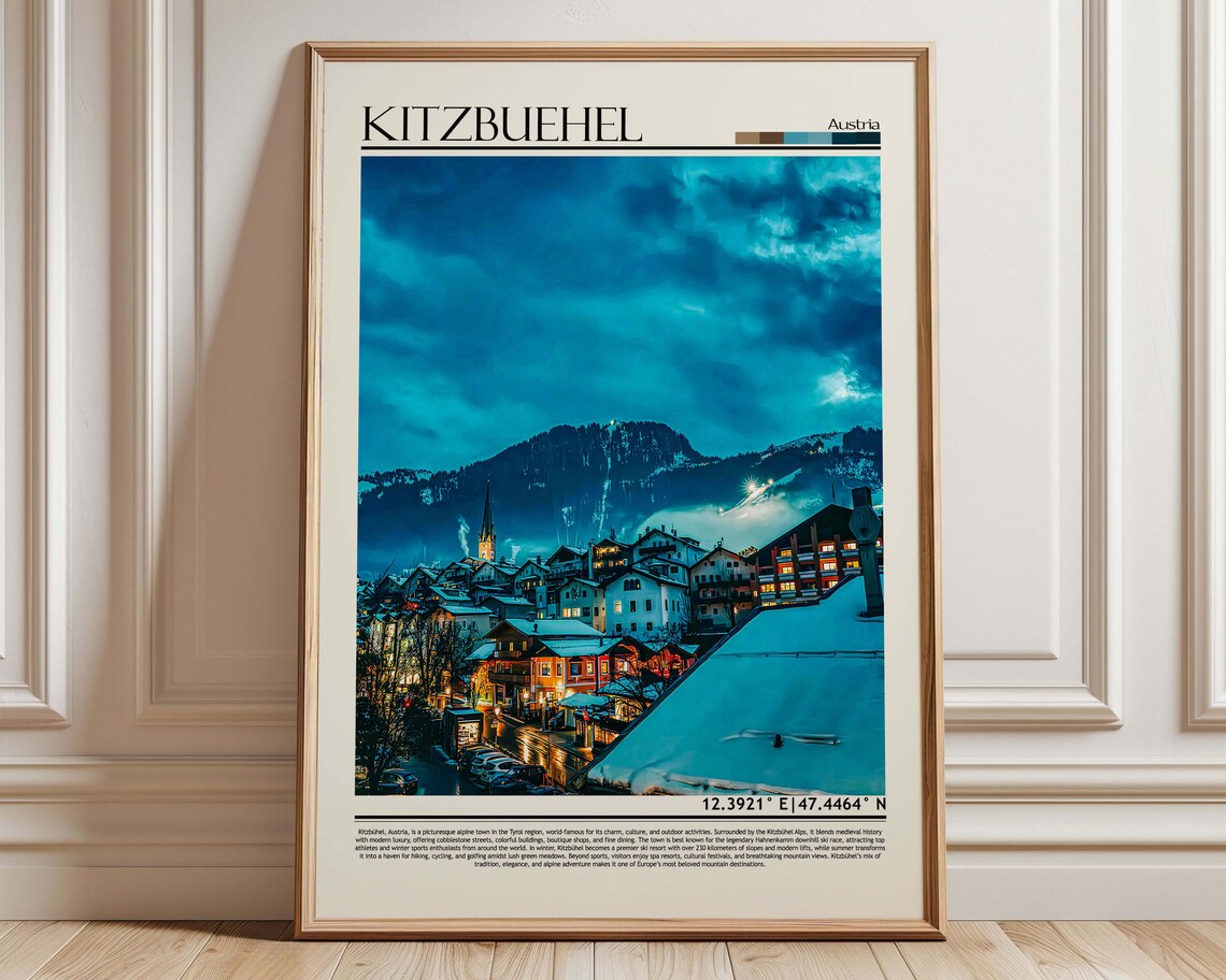 Kitzbuehel Austria Alpine Town Dusk Mountain Village Travel Poster