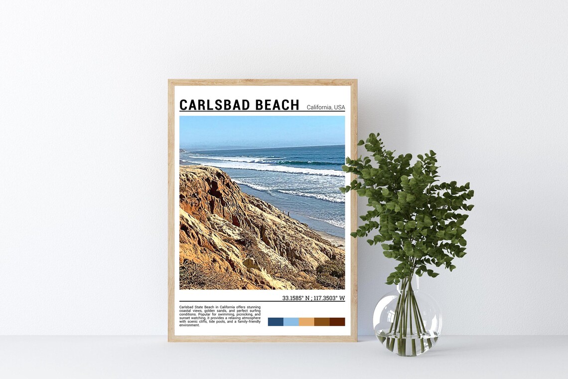 Carlsbad Beach California Sandstone Cliffs Surf Waves Poster - Image 4