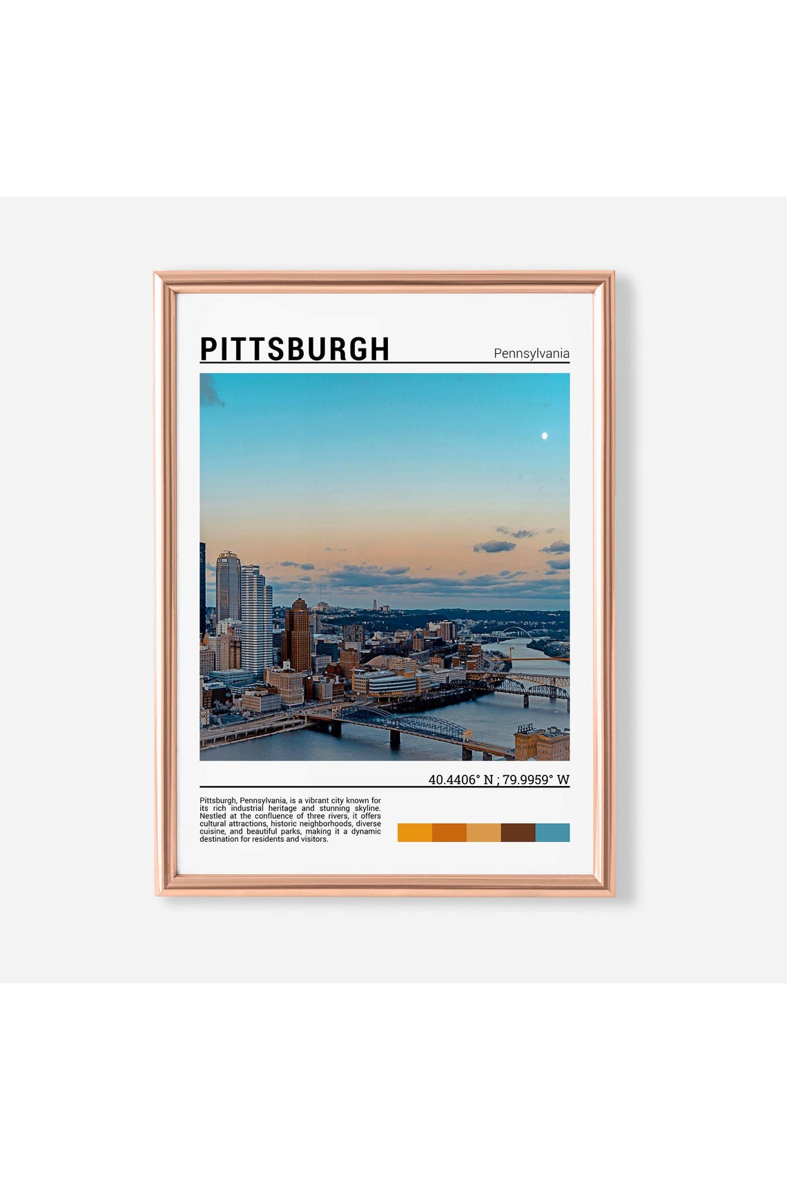 Pittsburgh Pennsylvania Sunset Skyline Rivers Bridges Photo Poster