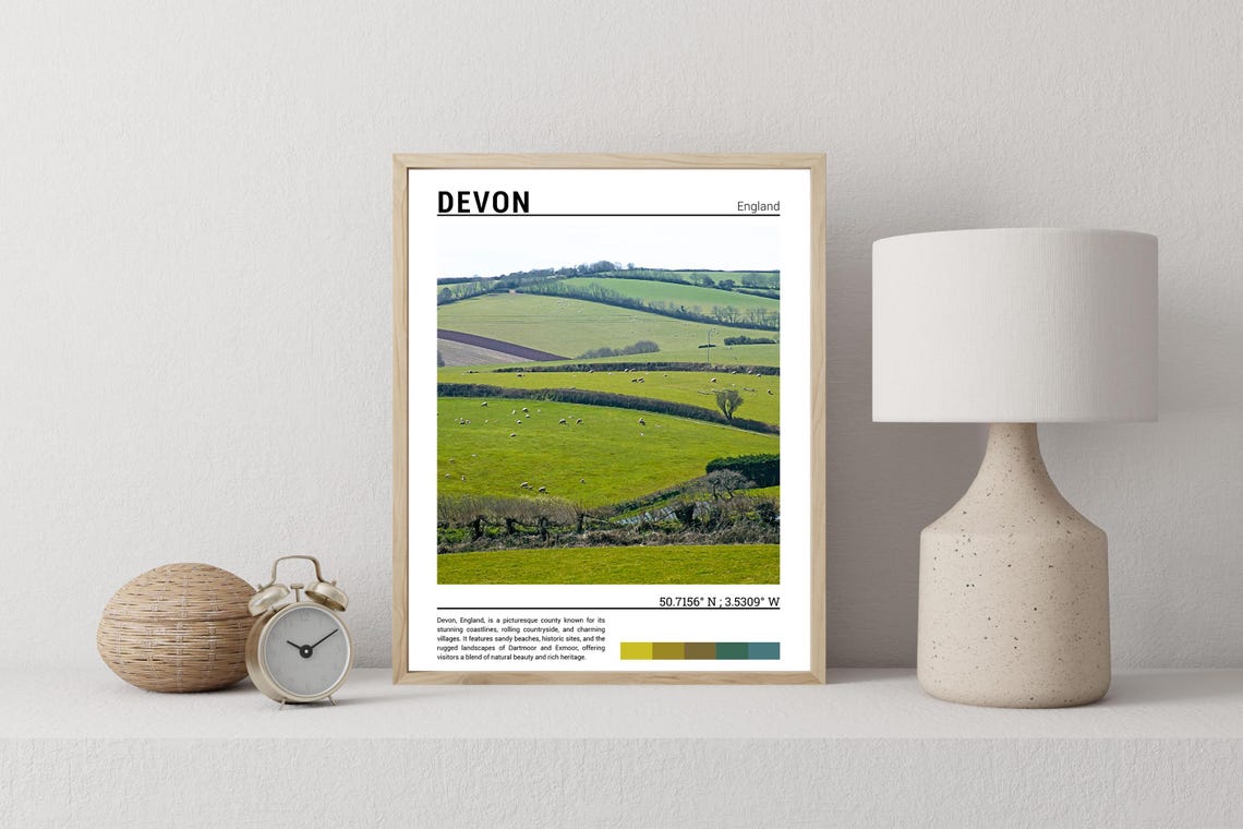 Devon England Rolling Green Hills Sheep Pasture Countryside Poster - Image 2