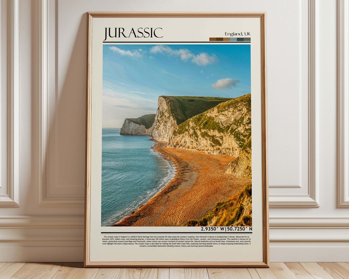 Jurassic Coast England UNESCO White Cliffs Beach Travel Poster