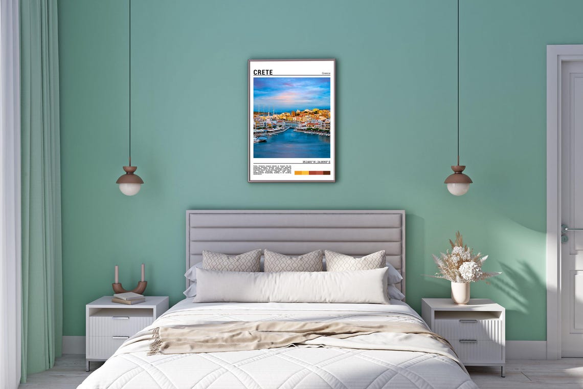 Crete Greece Colorful Harbor Town Sunset Waterfront Travel Poster - Image 5