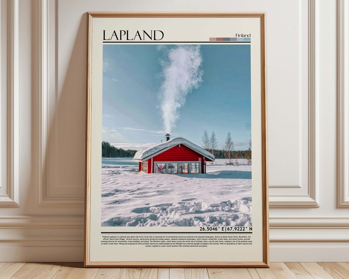 Lapland Finland Red Cabin Snowy Winter Wonderland Arctic Travel Poster