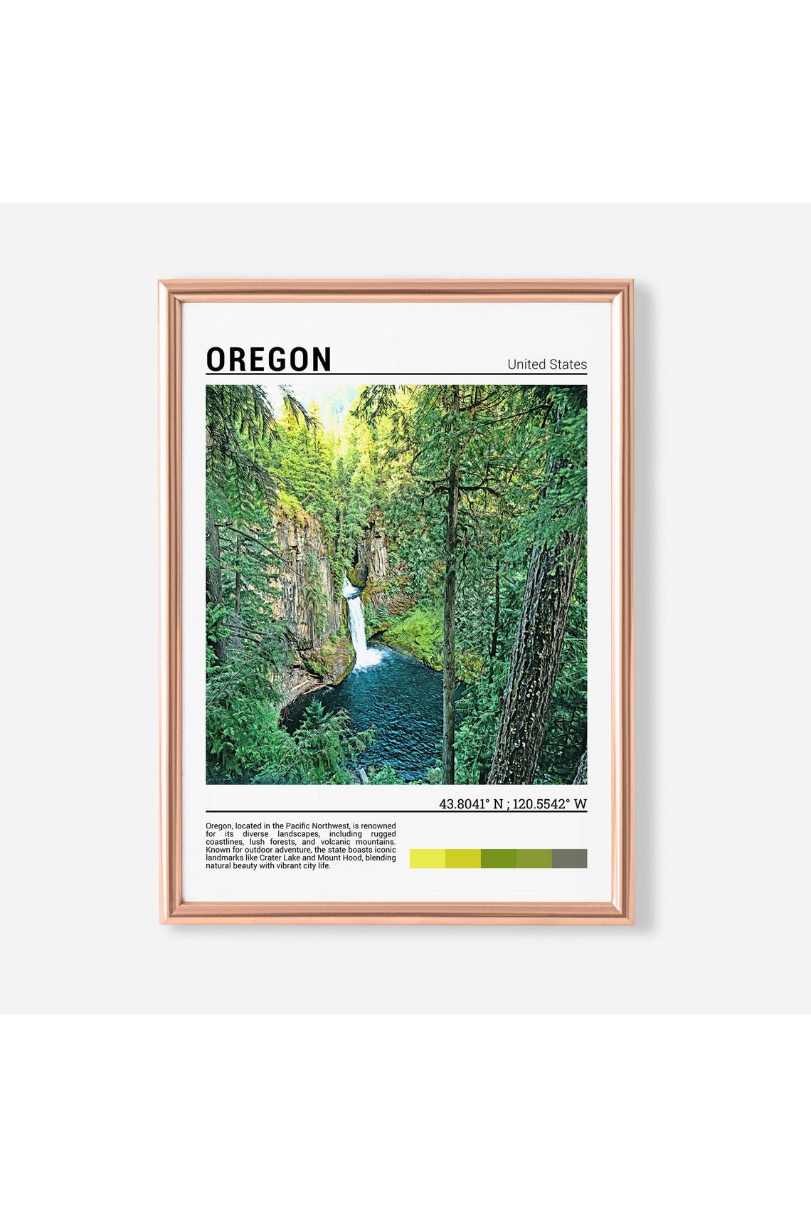 Oregon Waterfall Forest Canyon Moss Covered Cascade Travel Poster