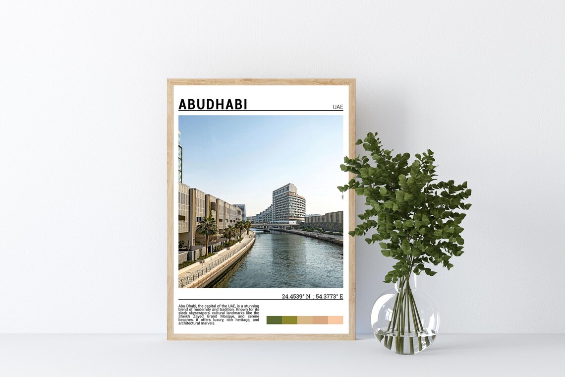 Abu Dhabi Canal Waterfront Promenade Modern Buildings Travel Poster - Image 2