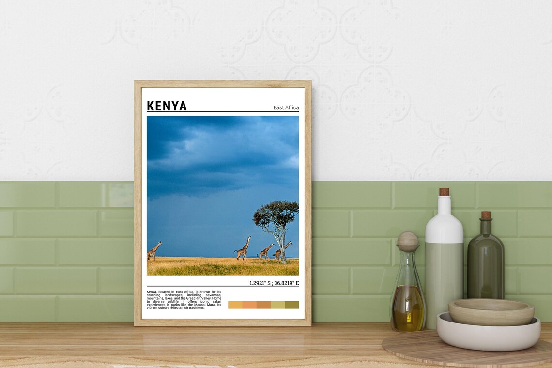Kenya East Africa Giraffes Savanna Safari Wildlife Photo Poster - Image 3