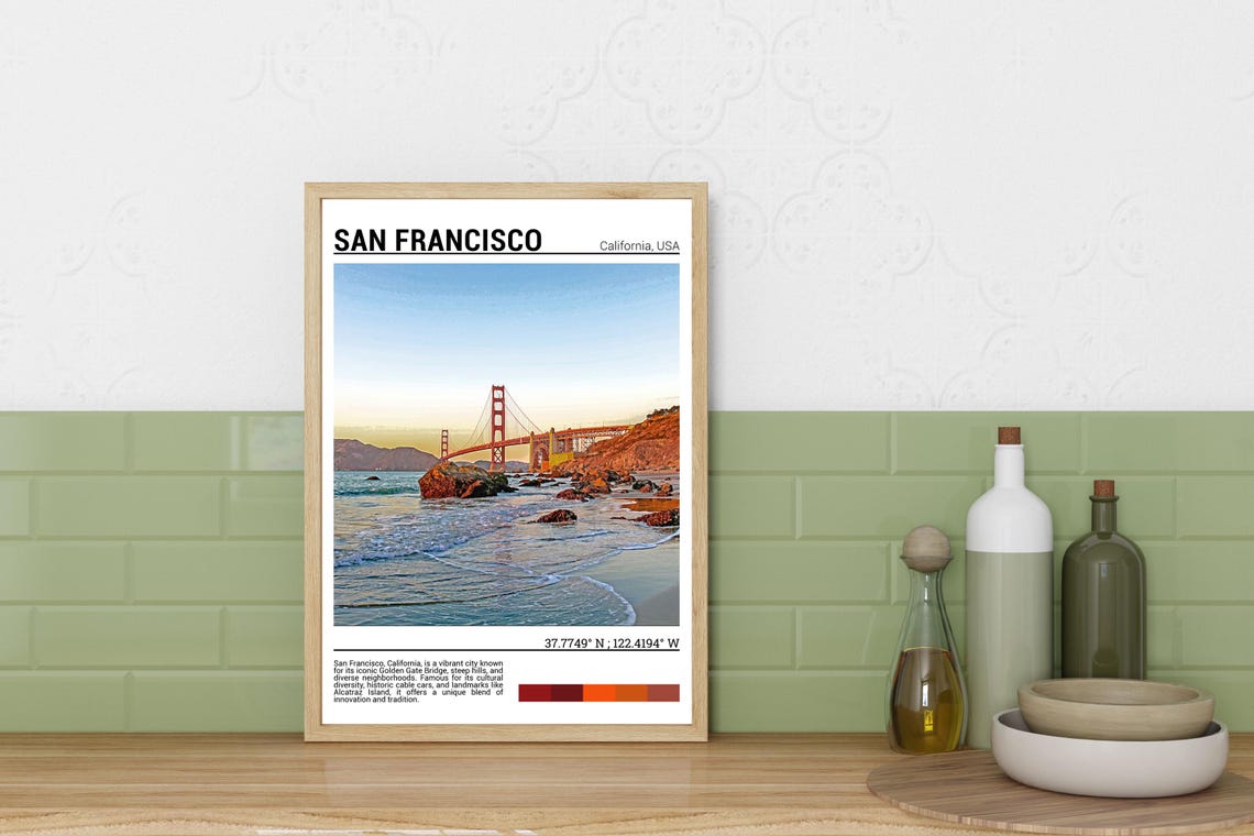 San Francisco Golden Gate Bridge Sunset Beach Waves Photo Poster - Image 3