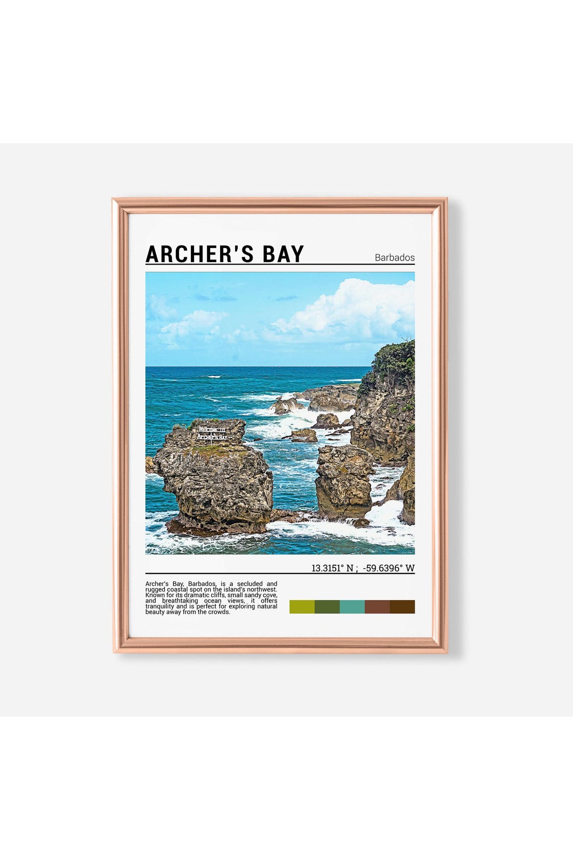 Archers Bay Barbados Rugged Ocean Cliffs Coastal Scenic Travel Poster