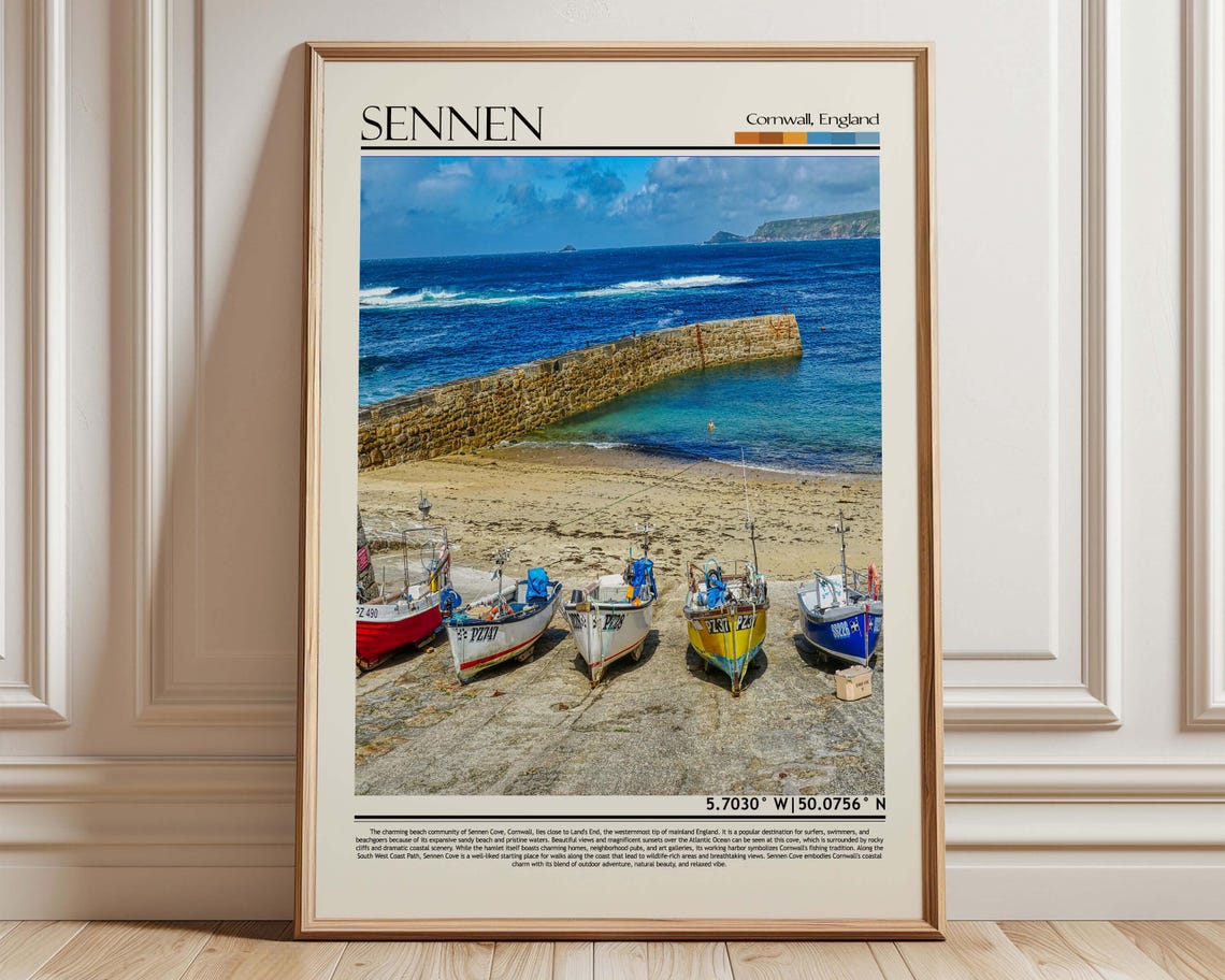 Sennen Cornwall Fishing Boats on Beach England Travel Poster