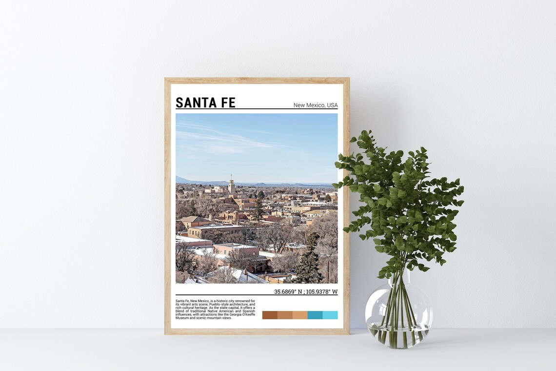 Santa Fe New Mexico Adobe City Panorama Pueblo Style Travel Photo Poster - Image 4
