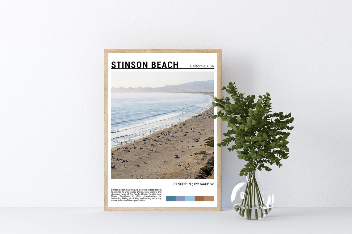 Stinson Beach California Travel Poster, Artwork - Image 4