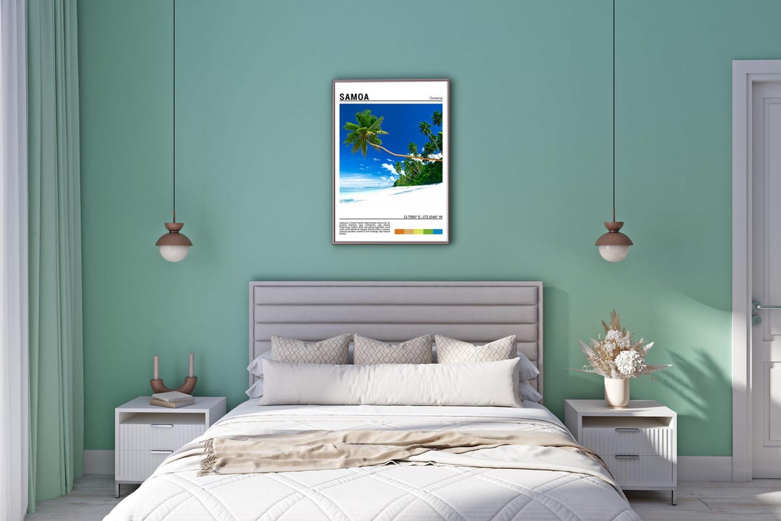Samoa Oceania Leaning Palm Tree White Sand Beach Tropical Poster - Image 5