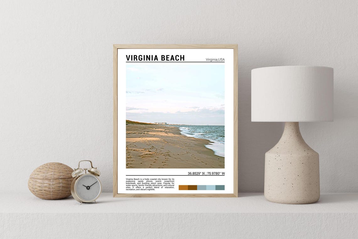 Virginia Beach Oceanfront Sandy Shore Waves Golden Light Poster - Image 2