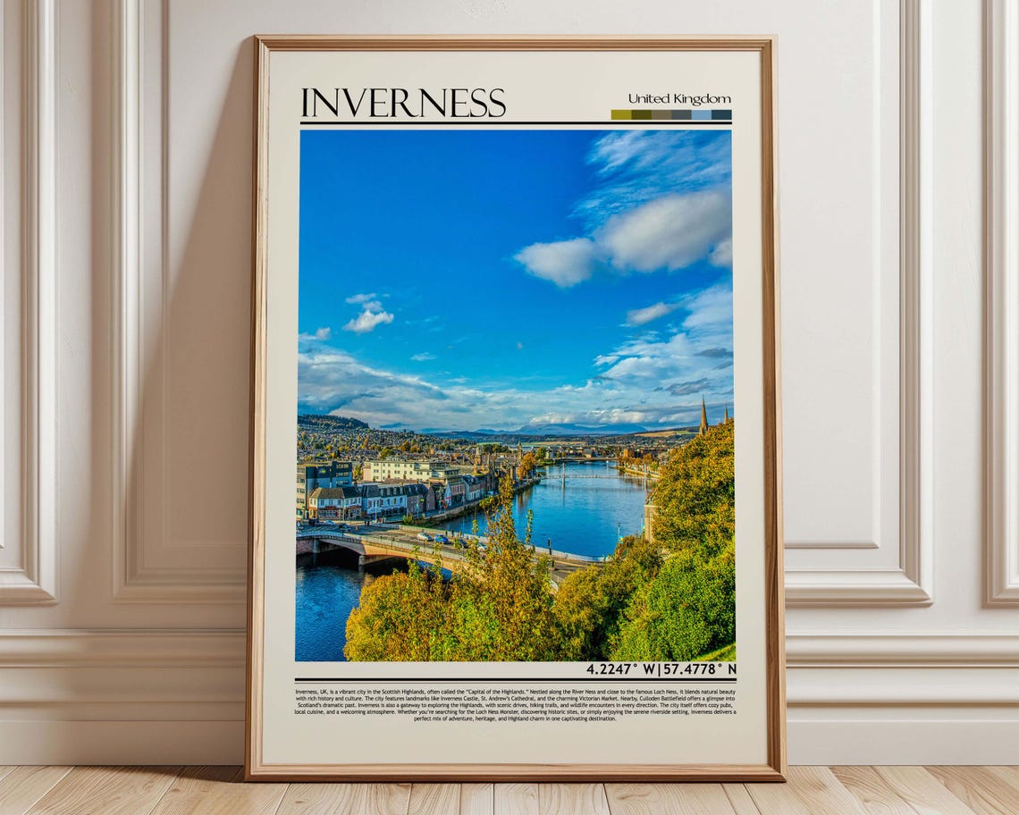 Inverness Scotland Autumn River View Highland City Travel Poster