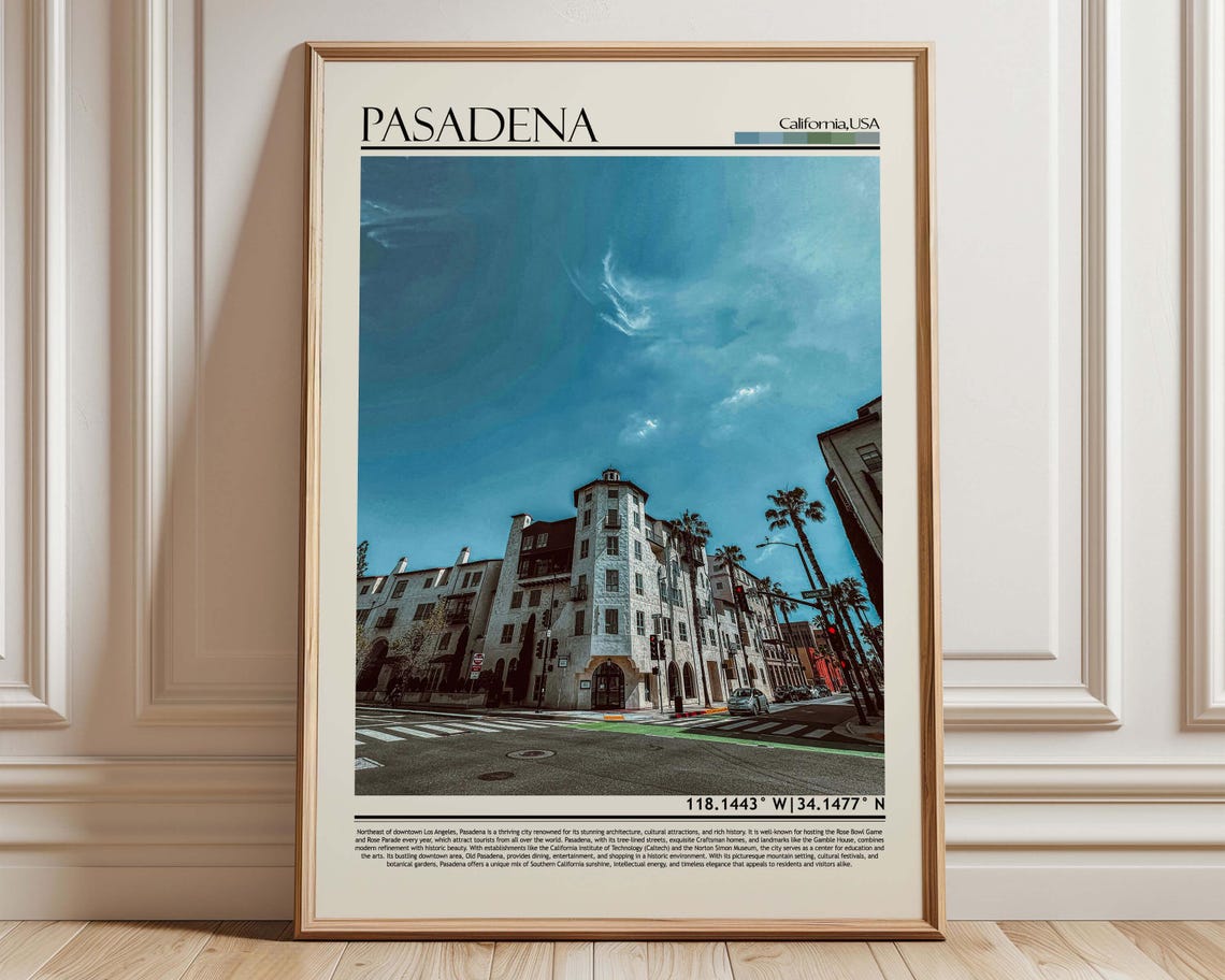 Pasadena California Historic Building Palm Tree Travel Poster