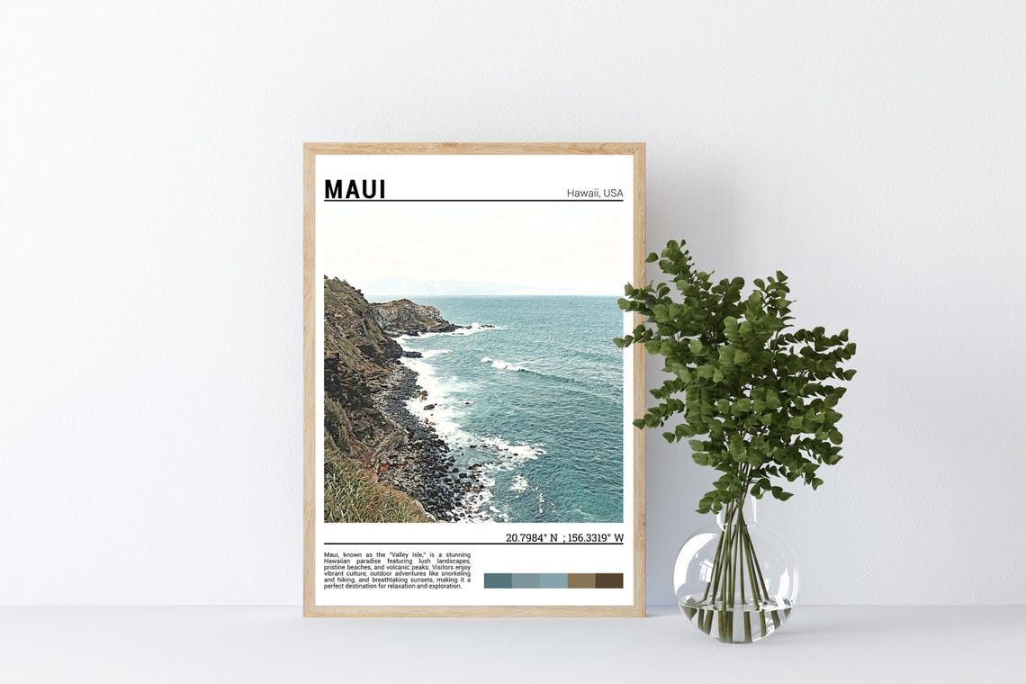 Maui Hawaii Rocky Coastline Turquoise Waves Cliffs Photo Poster - Image 4