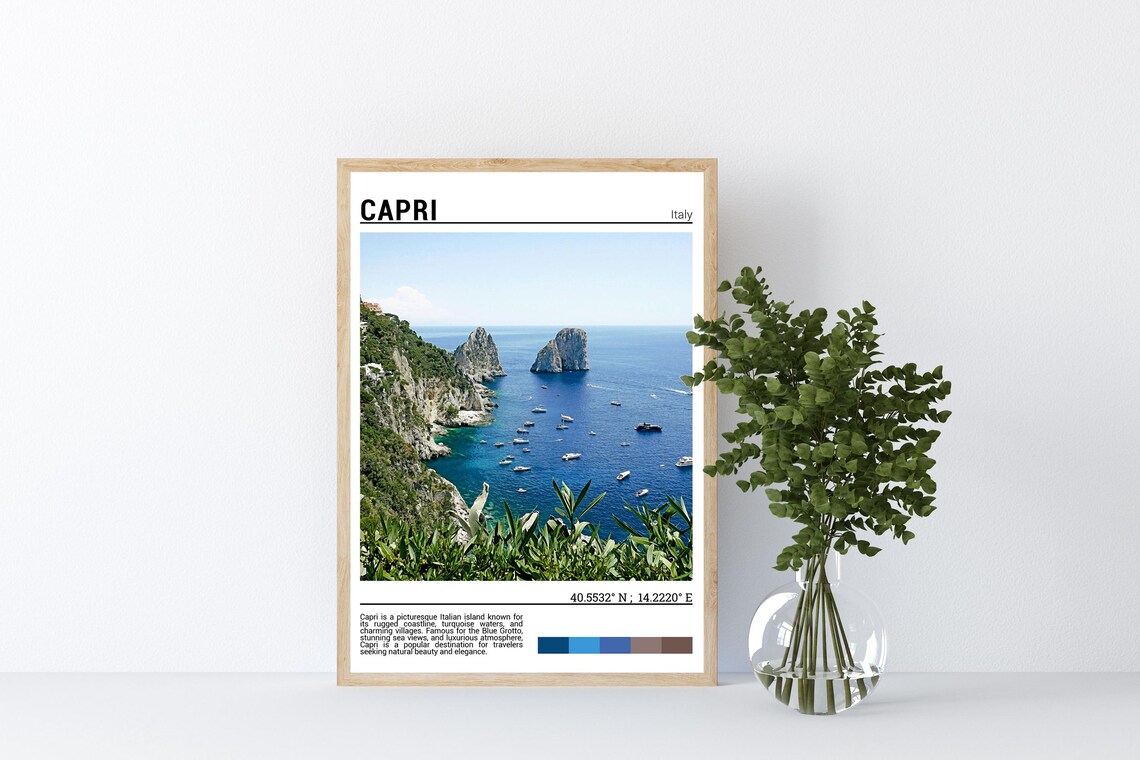 Capri Italy Faraglioni Sea Stacks Coastline Boats Travel Poster - Image 4